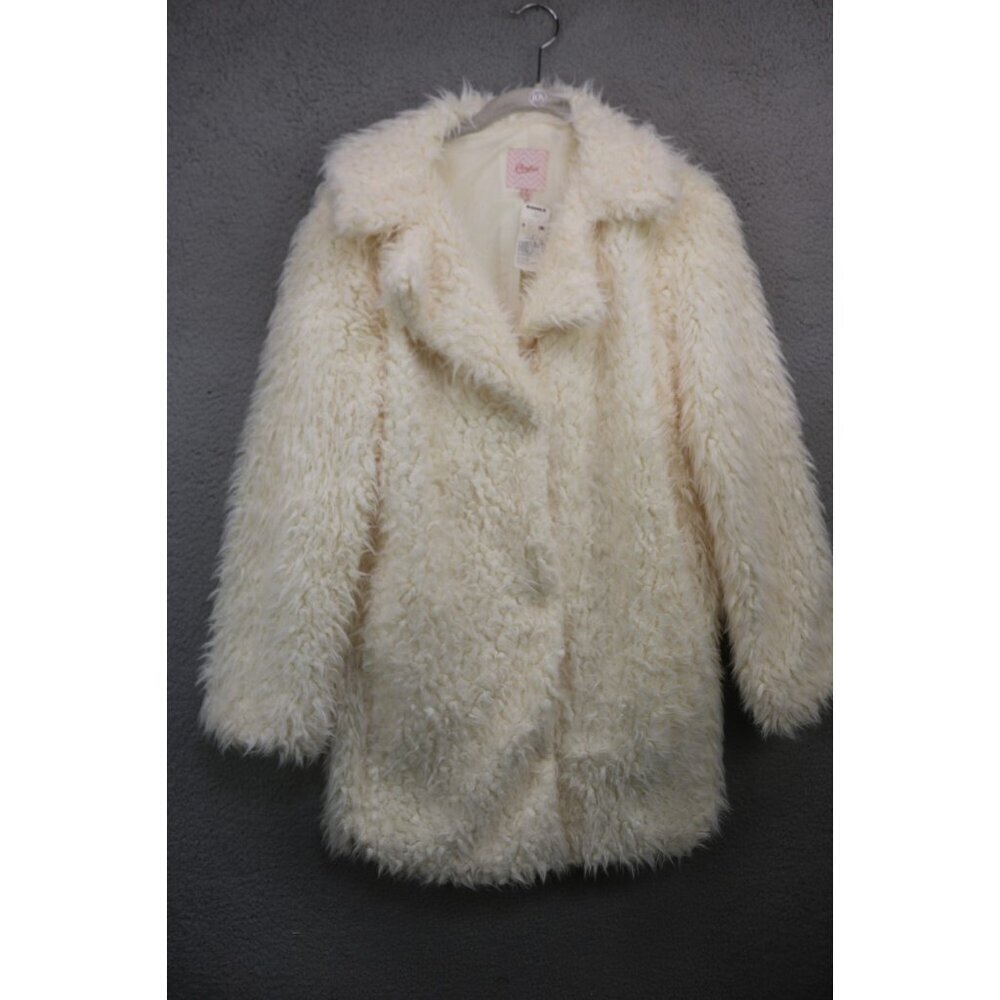 Candie's Faux Fur Ivory Coat-Snaps-Medium-New w/Tags-Pockets-Lined-Soft